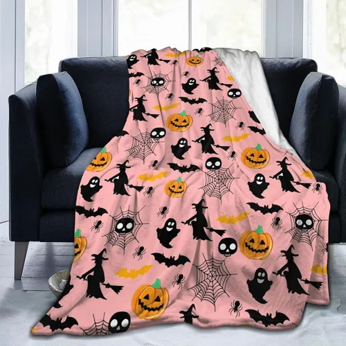 Miniatura 10 de Manta de Halloween de franela de forro polar suave, ligera, acogedora, cálida y linda, manta de felpa linda, manta para sala de estar, decoración