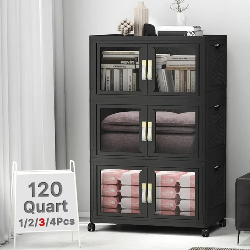 Miniatura 29 de Stackable Storage Bins with Lids, Clear Doors, 120QT Storage Bins Large Storage Cabinet Foldable Collapsible Closet Organizers for Bedroom Dorm
