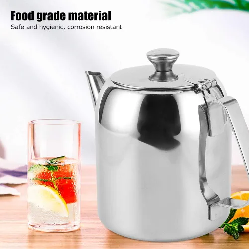 Miniatura 5 de Cafetera, tetera de acero inoxidable de grado alimenticio, tetera de té de boquilla corta, olla de agua redonda duradera para restaurante, hogar