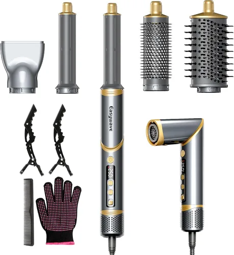 Miniatura 10 de Easywave Cepillo secador de pelo 7 en 1: Secador de pelo de alta velocidad de 110,000 RPM con iones negativos para peinar sin encrespamiento, secado