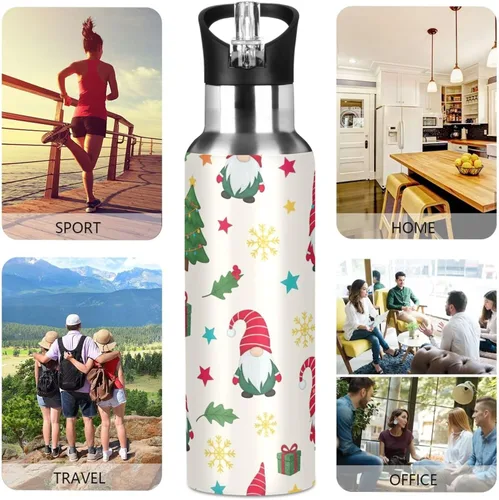 Miniatura 5 de Cute Christmas Gnomes Red Hats Insulated Stainless Steel Water Bottle with Straw 32 Oz, BPA-Free Sport Water Bottle Leakproof Water Bottles