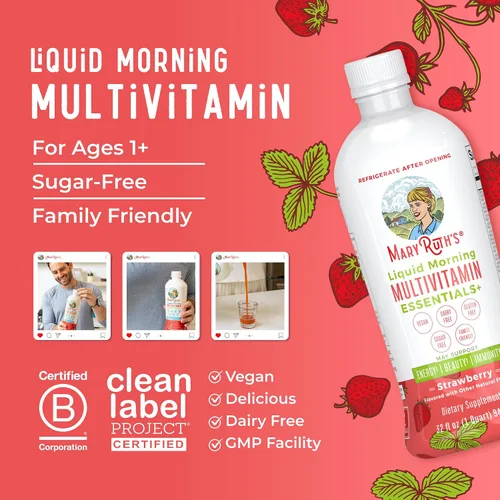 Miniatura 8 de MaryRuth Organics Liquid Morning Multivitamin Essentials+ Vitamina A C D E B6 B12 Biotina Zinc Hombres y mujeres Apoyo inmunológico Belleza