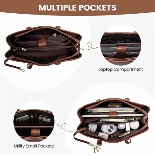 Miniatura 4 de LOVEVOOK Bolsa para Laptop para Mujeres, Bolsa de Mano para Laptop de 15.6 Pulgadas para Mujeres, Bolsas de Mano de Trabajo de Cuero Vintage