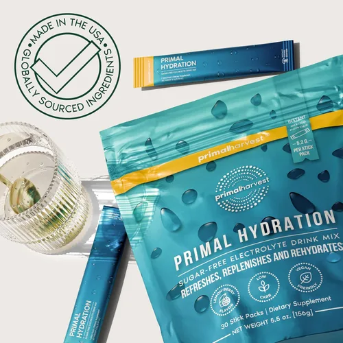 Miniatura 7 de Primal Harvest Paquetes de electrolitos en polvo Primal Hydration, paquetes fáciles de abrir, mezcla de bebida energética