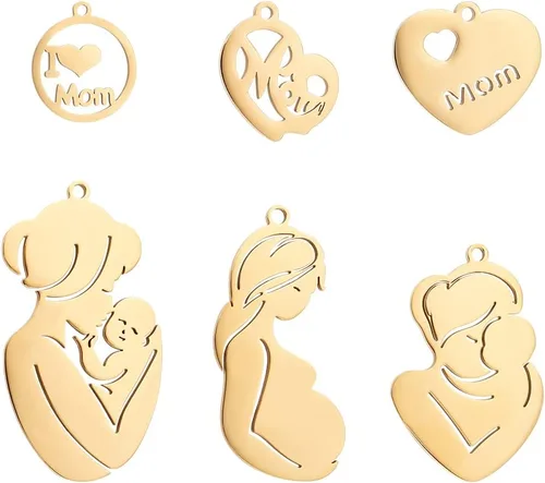 Mother's Day Stainless Steel Pendants Mother Charms Flat Round with Mother Charms Pendants for Jewelry Making Golden