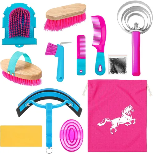 Miniatura 15 de Abbylike Kit de aseo de caballos de 12 piezas, suministros para sala de carreras, festivales, juegos de cepillos para caballos, kit de limpieza