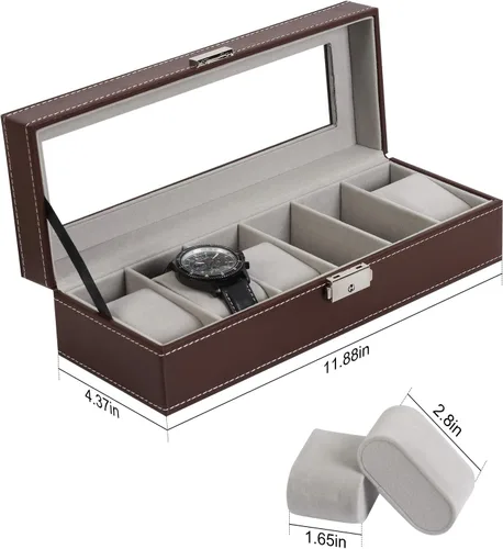 Miniatura 2 de NEX Caja de reloj organizador para hombres de piel sintética superior de cristal para el almacenamiento de relojes