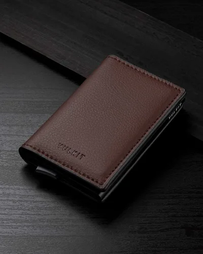 Miniatura 5 de VULKIT Tarjetero RFID Bloqueo de Cuero Automático Pop Up Cartera Aluminio Slim Pocket Tarjeta de Visita