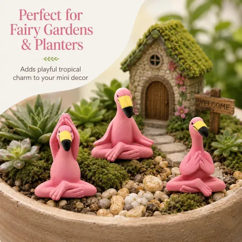 Miniatura 6 de Goodeco Mini figuras de flamenco de yoga de 2.4 pulgadas, pequeños regalos caprichosos Kawaii Pink Flamingo Decoración de escritorio, juego de 3