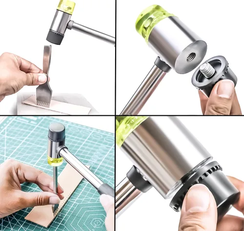 Miniatura 5 de Paquete de 2 martillos de plástico y goma de doble cabeza, martillo suave de doble cara (0.984 in y 1.378 in) con 4 cabezales de repuesto