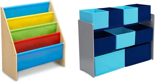 Miniatura 8 de Estantería para libros y juguetes Delta Children, en color gris/azul y organizador de juguetes Spider Man con contenedores de madera de ingeniería