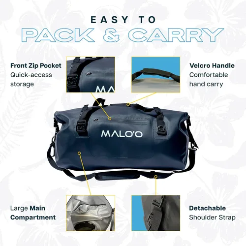 Miniatura 3 de Malo’o Bolsa de lona impermeable seca, Bolsa de equipo resistente de cubierta enrollable impermeable con correas para el hombro y bucles Molle, Negro