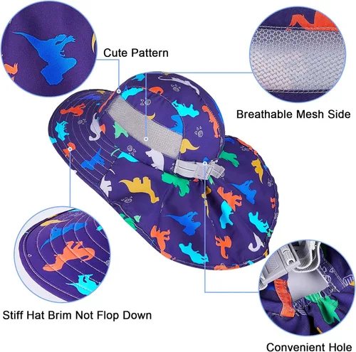 Miniatura 114 de Sombrero de sol para niños, protección UV, unicornio, verano, playa, jugar con ala ancha, solapa para el cuello para niñas y niños