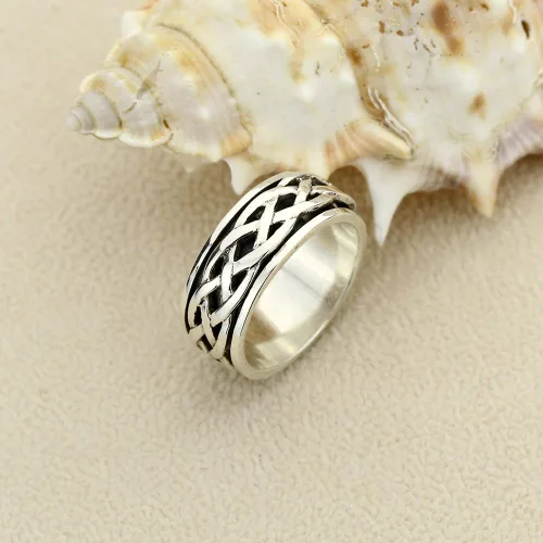 Miniatura 3 de Anillo de boda y compromiso de plata de ley con diseño celta de 0.315in (tamaño 4 a 14)