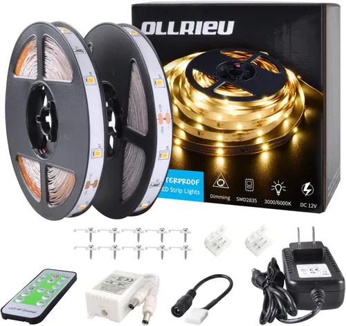 Miniatura 8 de Tira de luces LED blancas de 10 pies, cinta regulable de 12 V con control remoto infrarrojo, luz de cinta adhesiva SMD 2835, conectable, cortable