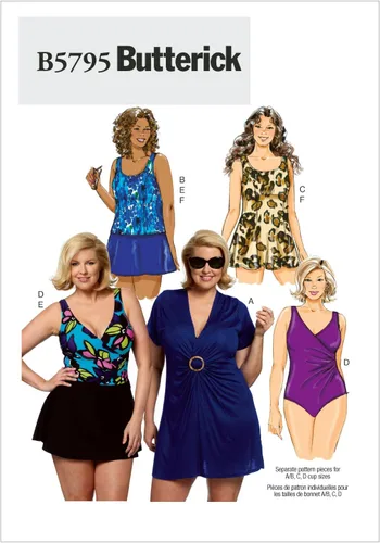 Butterick Patterns B5795 - Patrón de costura para mujer, traje de baño, falda y calzones, talla RR (18W-20W-22W-24W)