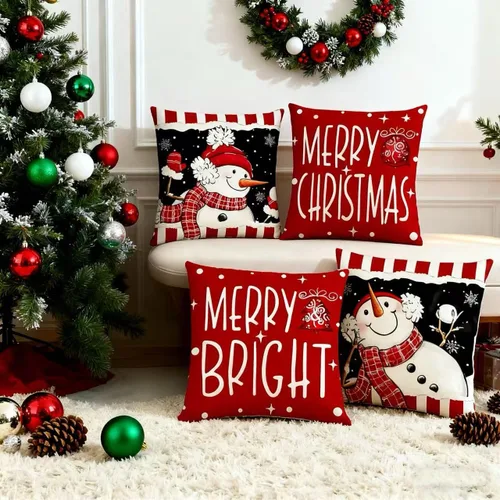 Miniatura 5 de Juego de 16 fundas de almohada de Navidad de 45 x 45 cm, fundas de almohada para sofá, cama, fundas de cojín decorativas de Navidad para decoración