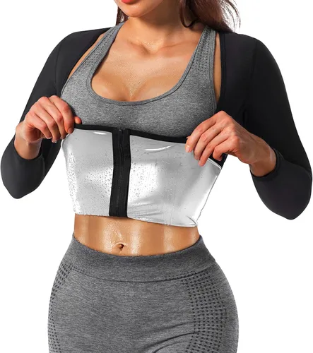 Miniatura 8 de Camiseta sauna para mujer, camiseta reductora y moldeadora de manga corta para entrenamiento y ejercicio Forro azul-02