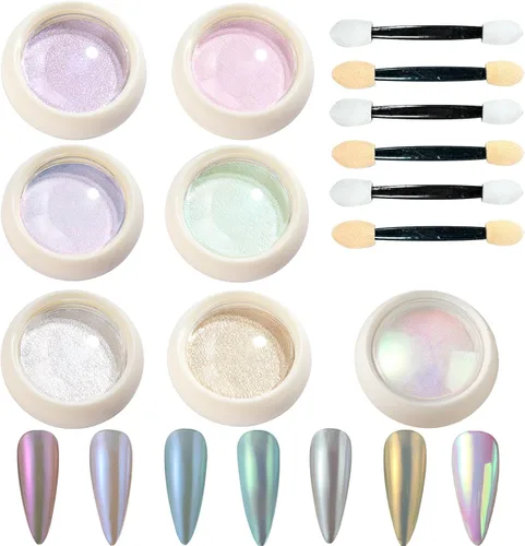 7Jars - Polvo de uñas cromado, efecto aurora, pigmento neón, perla, brillantina, iridiscente, kit de manicura, arte de uñas, arte de uñas,