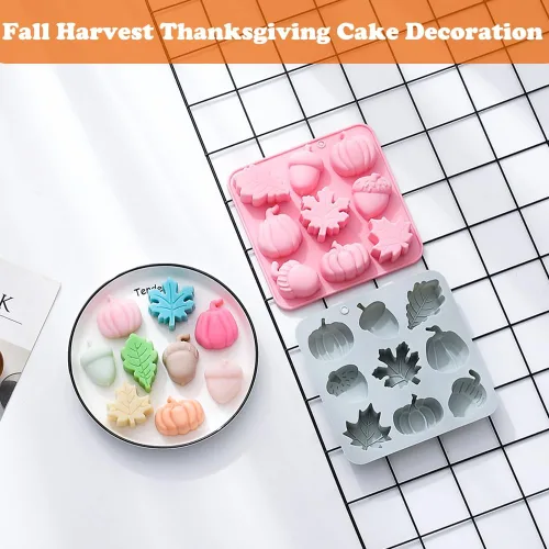 Miniatura 5 de Paquete de 2 moldes de chocolate de cosecha de otoño, Acción de Gracias, calabaza, bellota, hojas de arce, moldes de silicona, moldes de resina