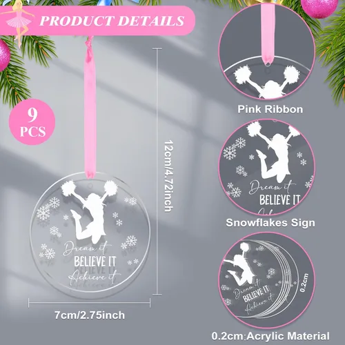 Miniatura 2 de Roowest 9 piezas de adorno navideño de animadora de Navidad, adornos acrílicos de animadora para árbol de Navidad, cree en ello, sueña con ello
