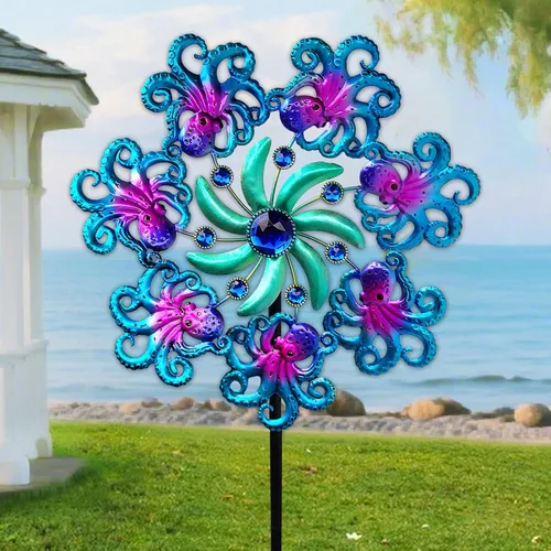 Miniatura 12 de COOZZYHOUR - Giradiscos de tortuga marina de 39" para jardín, estaca temática del océano, decoraciones al aire libre - Estaca de metal para jardín