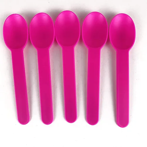 Worlds Paquete de 50 cucharas desechables de plástico para postre, cucharas rosas de 5.9 pulgadas para helado, yogur congelado, cereales y uso en