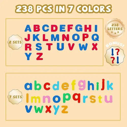 Miniatura 2 de Letras magnéticas del alfabeto para el aula, 238 imanes de color minúsculas para refrigerador, letra magnética ABC de doble cara para niños de 3