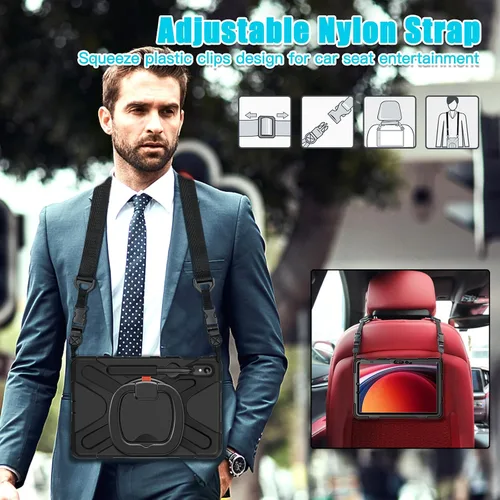 Miniatura 7 de Funda para Samsung Galaxy Tab S9 Ultra/S8 Ultra, resistente, resistente, grado militar, a prueba de golpes, con rotación de 360°, función atril