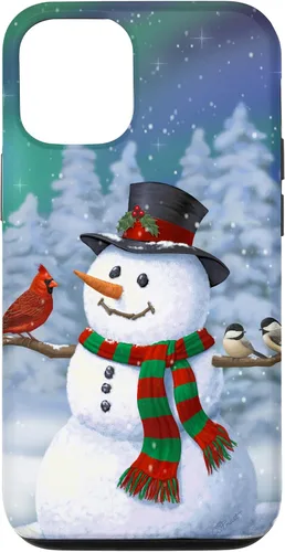 Miniatura 40 de Funda para iPhone 17 con diseño de muñeco de nieve y pájaros en invierno