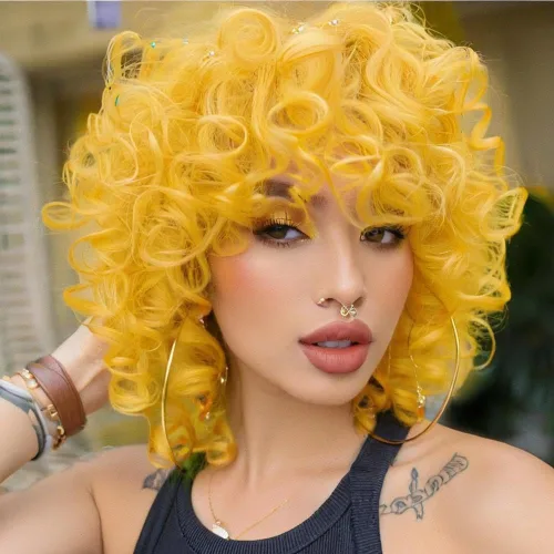 Miniatura 9 de Pelucas cortas y rizadas con flequillo para mujeres negras, peluca rizada afro afro, cabello sintético suave resistente al calor, peluca de aspecto