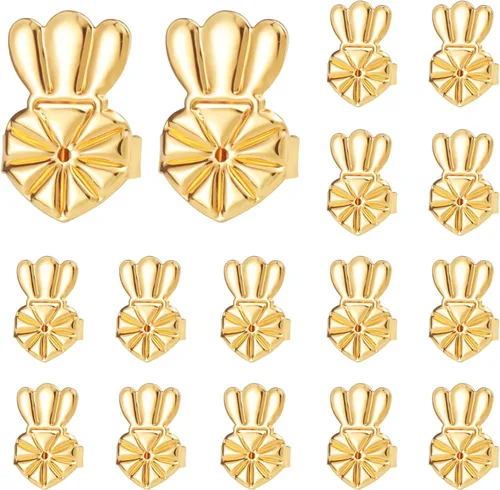 Espalda de aretes para orejas caídas, 8 pares hipoalergénicos para levantadores de aretes para tachuelas, dorso ajustable de oro de 18 quilates para