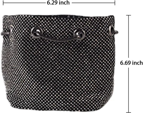 Miniatura 4 de Ayliss - Bolsa tipo cubo con diamantes de imitación para mujer, que se cruza en el cuerpo, tamaño minipequeño, brillante, de noche