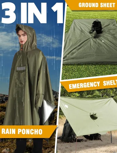 Miniatura 14 de ANYOO Poncho de lluvia con capucha para adultos, impermeable, ligero, para hombres y mujeres, chaqueta de lluvia reutilizable para emergencias al