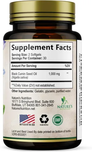 Miniatura 9 de Cápsulas de aceite de semilla de comino negro de 1000 mg por porción, semillas negras de Nigella sativa premium, aceite de comino negro natural puro