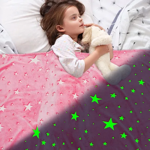 Miniatura 2 de Manta Preppy que Brilla en la Oscuridad, Manta Rosa con Estrellas para Niñas, Mantas de Forro Polar, Regalos de Cumpleaños para Niños, Manta Suave