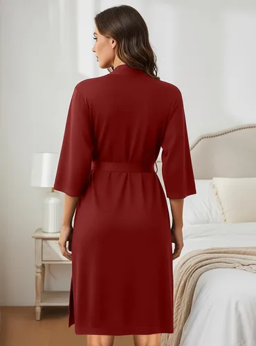 Miniatura 2 de NY Threads Bata de baño de punto largo para mujer, manga 34, kimono suave, ligero, ropa de descanso
