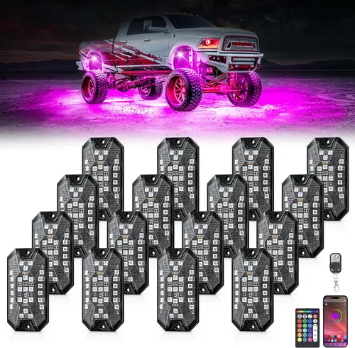Miniatura 9 de Luces RGB para Rocas, 8 pods Kits de Luces Underglow de Neón, Control Remoto APP/RF y Modo Musical, Lámparas Inalámbricas Impermeables Multicolor