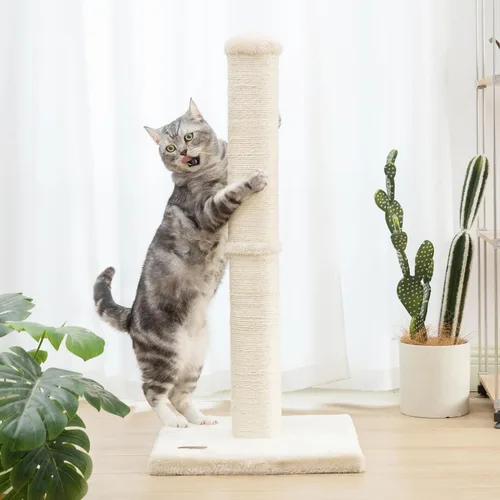 Miniatura 4 de Karolpar Poste rascador para gatos de 34 pulgadas con cuerda de sisal natural, 4.3 pulgadas de diámetro grande, árbol rascador para gatos de Beige