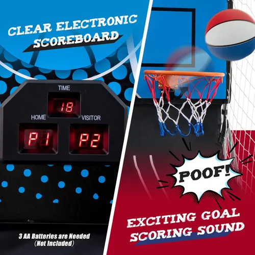 Miniatura 5 de Giantex Juego de arcade de baloncesto electrónico de doble disparo con 8 modos de juego, 4 pelotas, 2 canastas, bomba de aire, marcador LCD