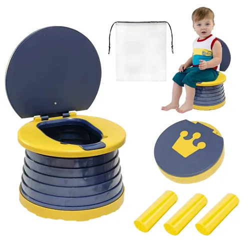 Asiento portátil y plegable para niños pequeños, asiento de inodoro de entrenamiento de emergencia para automóvil, campamento, al aire libre, Azul