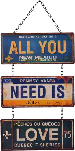 NIKKY HOME Placa colgante de metal con texto en inglés «All You Need is Love» para decoración de habitación de los años 70, 12.01 x 0.2 x 23.82