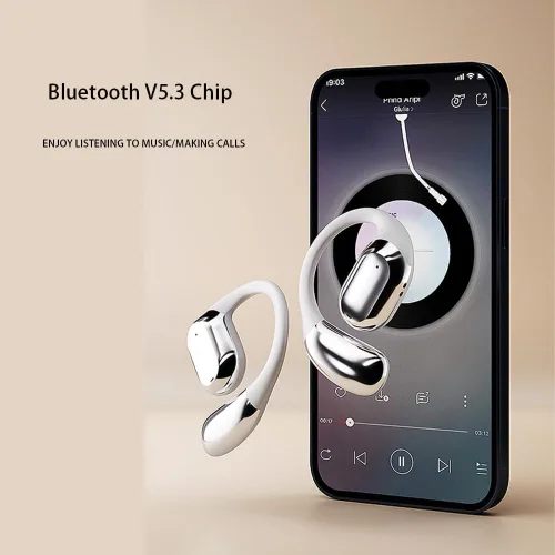 Miniatura 4 de Auriculares con clip de oreja abierta, auriculares inalámbricos de conducción de aire, Bluetooth 5.3, micrófono integrado, reducción de ruido