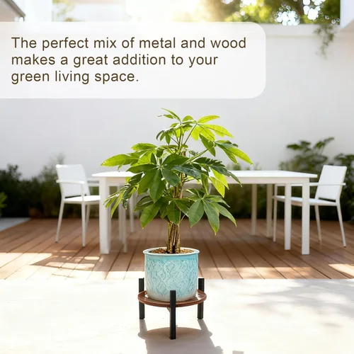 Miniatura 6 de Vigordream Soporte para plantas de interior, taburete de madera de metal resistente resistente para plantas, soporte de maceta baja y corta