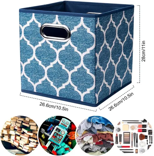Miniatura 5 de Cubos de Almacenamiento Plegables de Cubo 10.5x10.5 x 11 Pulgadas en Azul Marino Cajas de Almacenamiento de Tela Plegables de Cubo de Fabic, Cestas