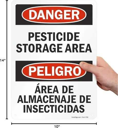 Miniatura 6 de SmartSign Letrero bilingüe "Peligro - Área de almacenamiento de pesticidas" Aluminio de 10" x 14