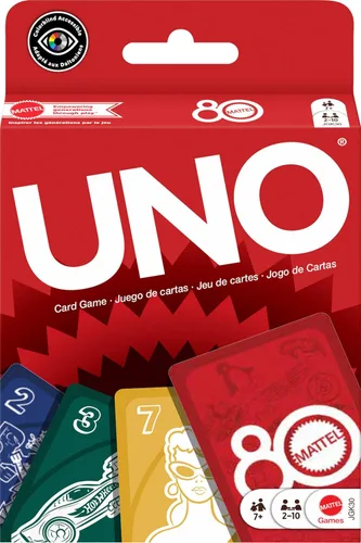 Mattel Games UNO Mattel 80th Ruby Red Juego de cartas para niños, adultos y noches familiares, noches de juego, viajes, camping y fiestas.