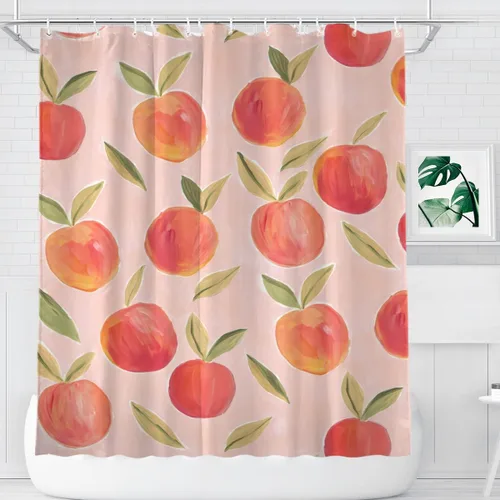 Miniatura 8 de KOMIKU Juego de cortina de ducha estética de frutas con diseño floral de cereza rosa, decoración de baño de frutas de verano, de poliéster, lona