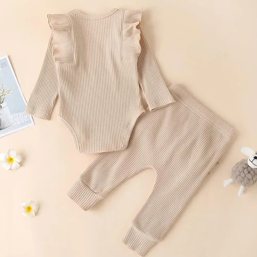 Miniatura 3 de Conjunto de mameluco y pantalón de manga larga para niña de 3 piezas