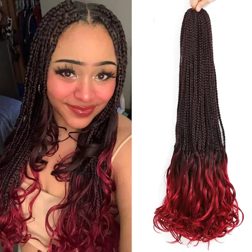 Miniatura 7 de Trenzas de ganchillo con rizos franceses, trenzas de caja de diosa bohemias, cabello trenzado francés preenlazado, para mujeres negras (14